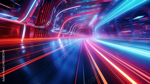 abstract background,light trails,curve distortion,perspective angle,cyberpunk photo