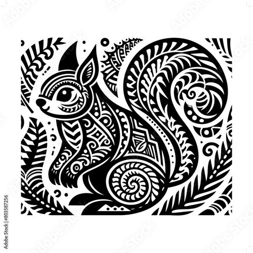 Squirrel silhouette in animal ethnic, polynesia tribal illustration