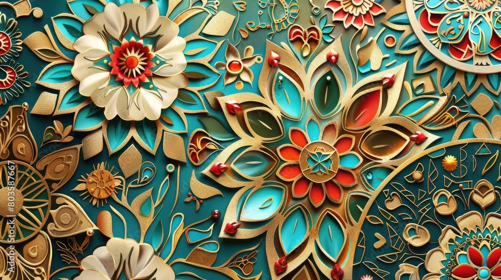 Elegant and vibrant Islamic ornamental background, a fusion of colors and intricate patterns. Ai Generated. Elegant and vibrant Islamic ornamental background, a fusion of colors and intricate patterns. Ai Generated.