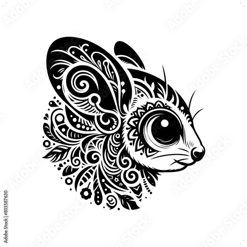 Sugar glider silhouette in bohemian, boho, nature illustration