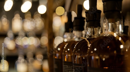 Labeling handcrafted spirits, close-up, detailed labels and precision placement photo