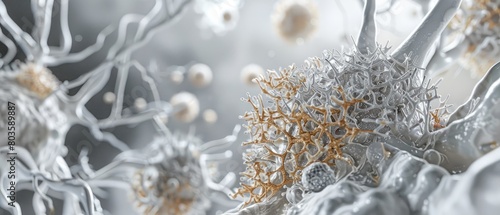 Detailed 3D representation of lung cancer cells, focusing on the texture and color contrasts