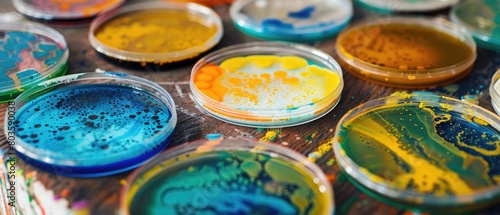 Macro shot of a petri dish growing bacterial cultures, microbiology and infection control