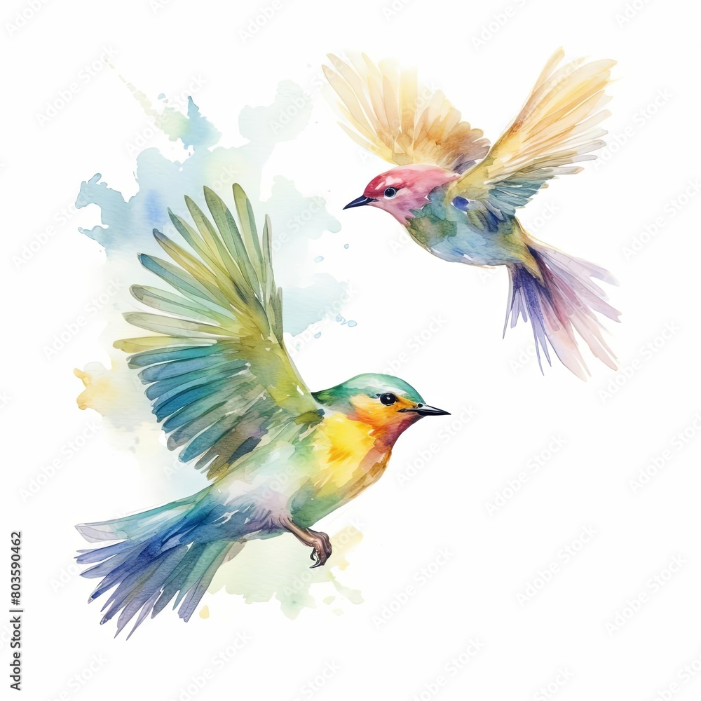 Obraz premium birds in flight watercolor, dynamic birds in flight watercolor