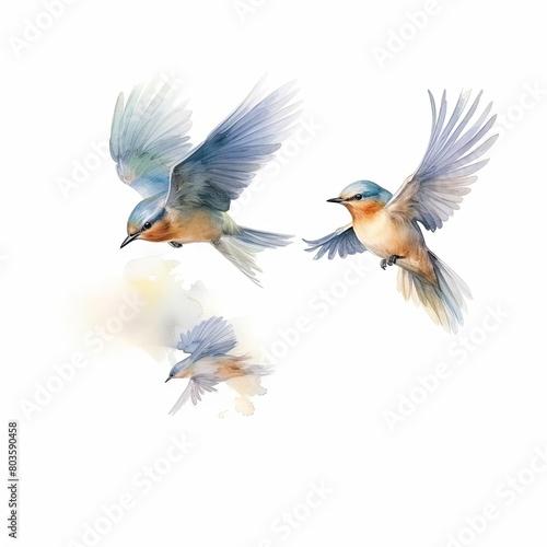 birds in flight watercolor, dynamic birds in flight watercolor © nattapon98