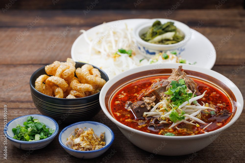 Thai food, Khanom Jeen Nam Ngiao.
Nam Ngiao Noodles, Nam Ngiao Noodles, local Lanna food, an original food concept that is highly popular. Thai food, Khanom Jeen Nam Ngiao.
Nam Ngiao Noodles, Nam Ngiao Noodles, local Lanna food, an original food concept that is highly popular.
