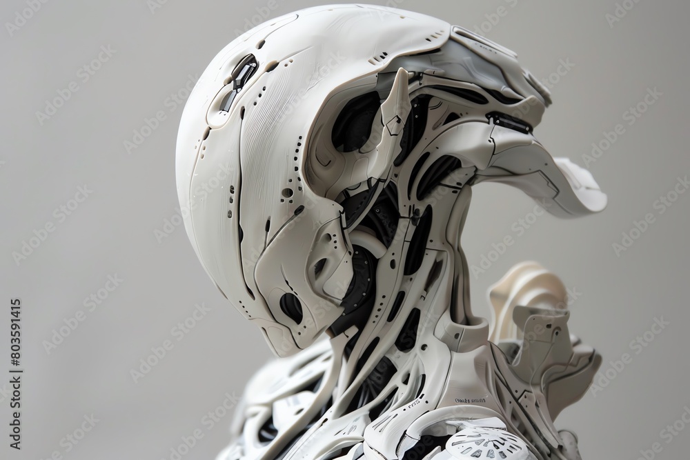 Fototapeta premium Bring the concept of rear view futuristic robotics to life through a detailed clay sculpture Capture the essence of innovation and technology in a tangible form, highlighting intricate patterns and fu
