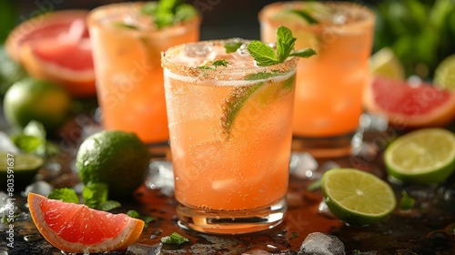 A refreshing delicious Paloma drink with grapefruit.  photo