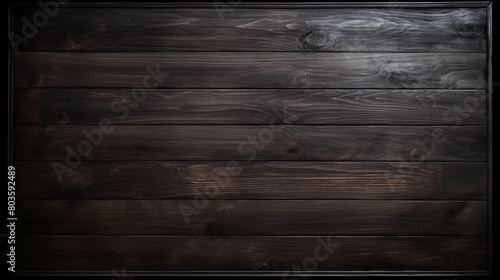 imagine A top-down view of an empty wooden panel in a sleek ebony hue.