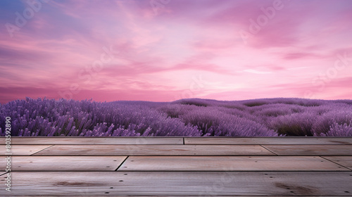 imagine A tranquil scene of empty wooden planks in soothing lavender and lilac tones, creating a dreamlike atmosphere reminiscent of a peaceful meadow.
