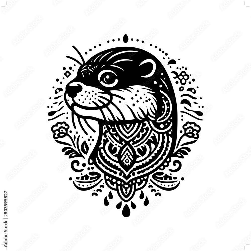 otter silhouette in bohemian, boho, nature illustration otter silhouette in bohemian, boho, nature illustration