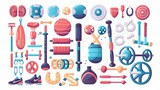 Composition of various sport equipment for fitness and games. sports. Illustrations