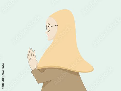 Vector illustration muslim woman in Eid Al-Fitr, Eid al-Adha