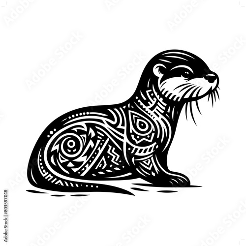 otter silhouette in animal ethnic  polynesia tribal illustration