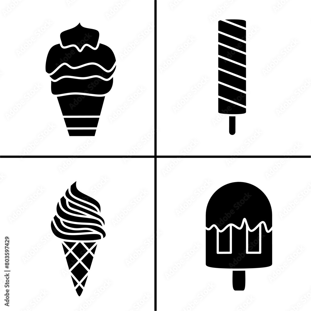 Vector black and white illustration of ice cream icon for business ...