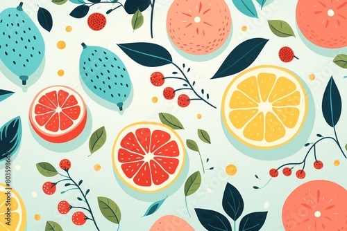 Winter fruits in pastel shades  highres seamless pattern  flat vector design for cozy wallpapers    vector and illustrations