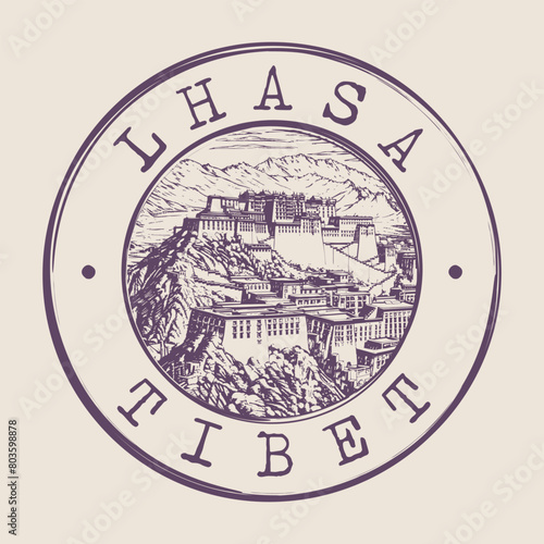 Lhasa, Tibet Stamp City Postmark. Silhouette Postal Passport. Round Vector Icon. Vintage Postage Design.