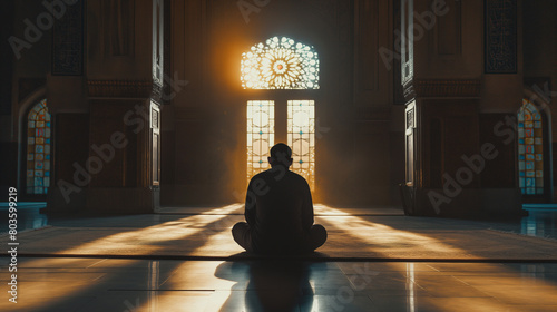 Muslim man praying in a mosque.