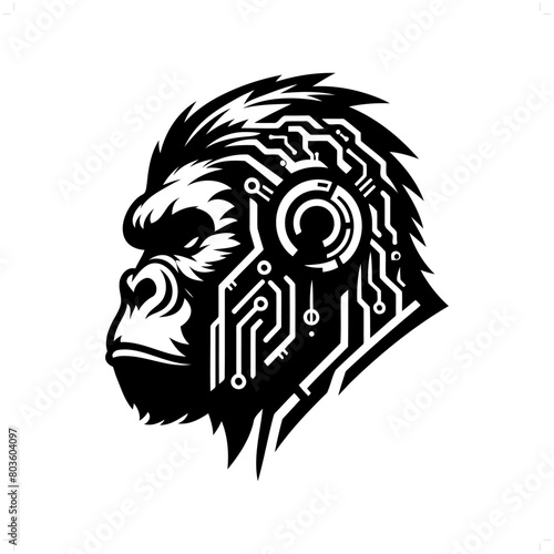 gorilla silhouette in animal cyberpunk, modern futuristic illustration