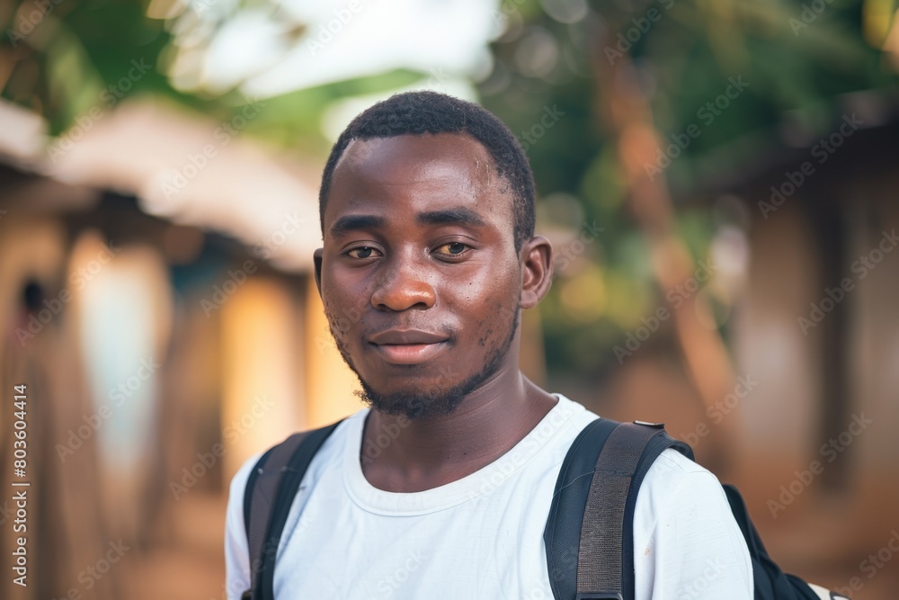 Portrait of an African male student with a backpack Portrait of an African male student with a backpack