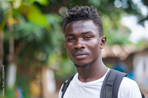 Portrait of an African male student with a backpack