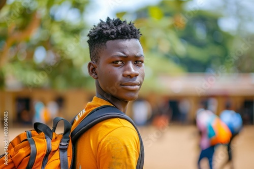 Portrait of an African male student with a backpack 