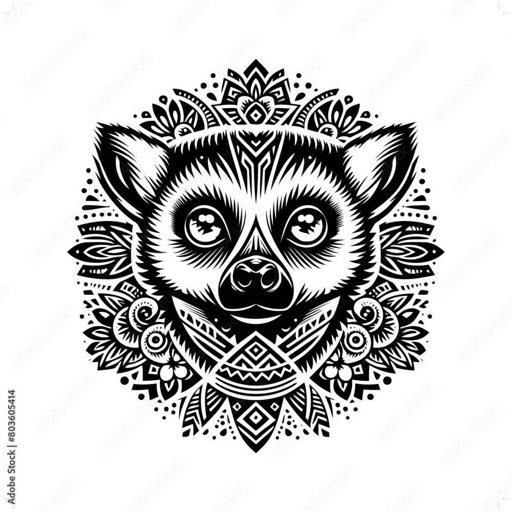 lemur silhouette in animal ethnic, polynesia tribal illustration