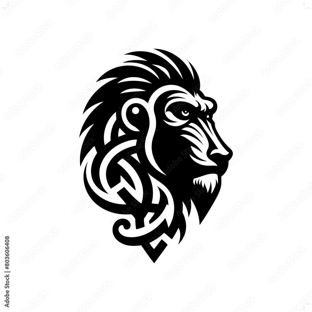 Fototapeta premium baboon, mandrill silhouette in animal celtic knot, irish, nordic illustration