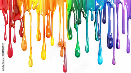 Dripping Multi-Colored Paint on White Background