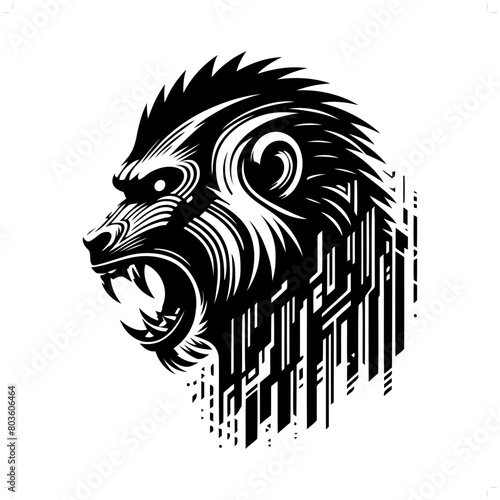 baboon, mandrill silhouette in animal cyberpunk, modern futuristic illustration photo