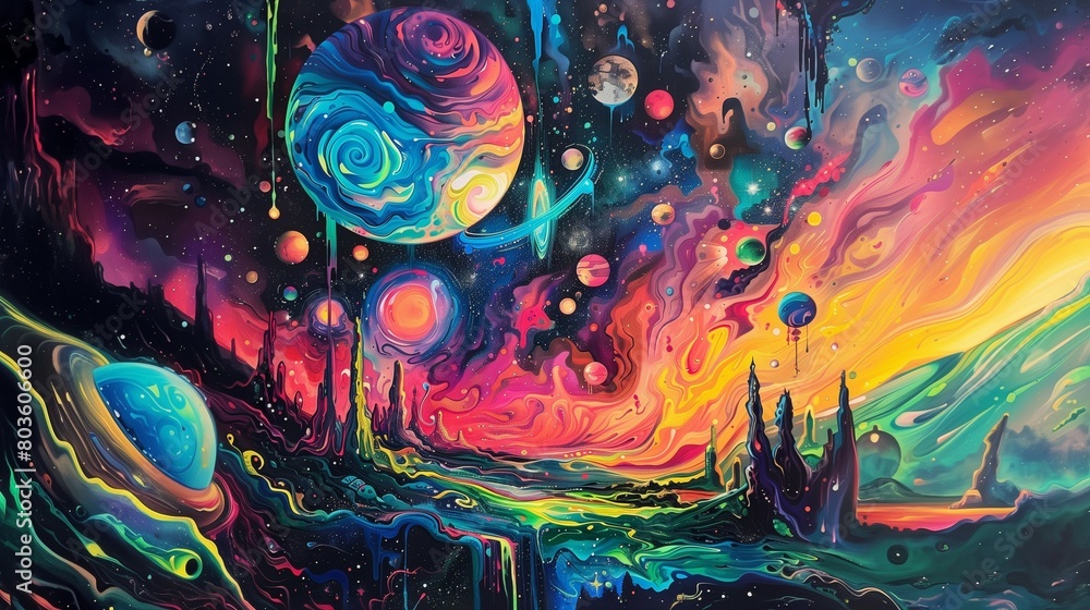 Obraz premium Outerspace Abstract Background Planets Sky Dark Colorful Multicolor 