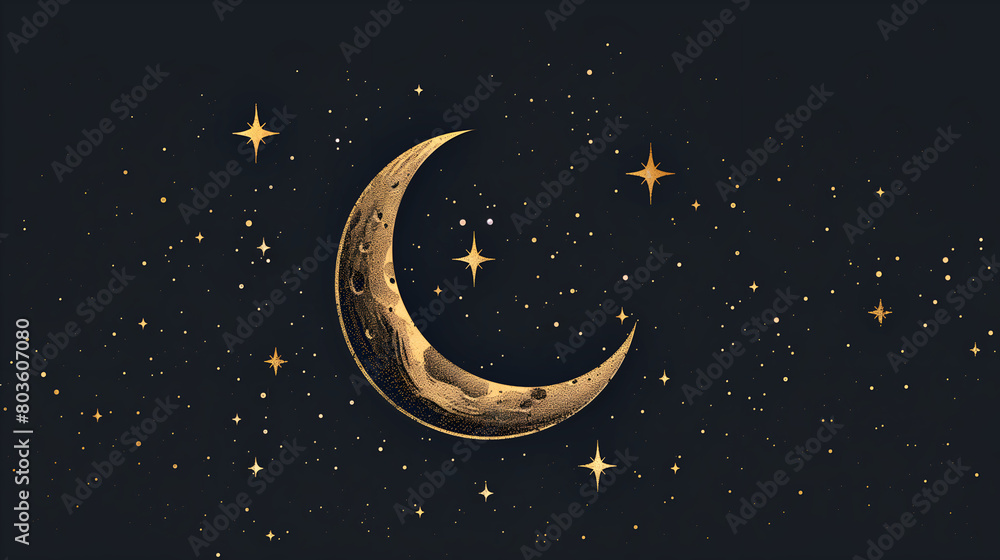 Naklejka premium abstract fantasy background. Half moon, stars and clouds on the dark night sky background. 