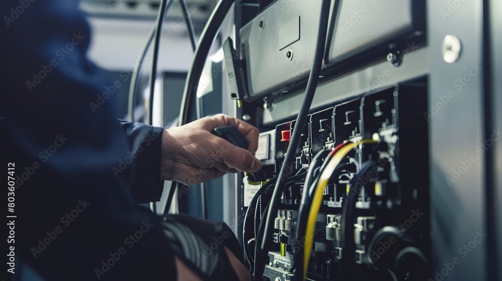Obraz premium Inspecting backup generators for data centers, close-up, detailed maintenance checks