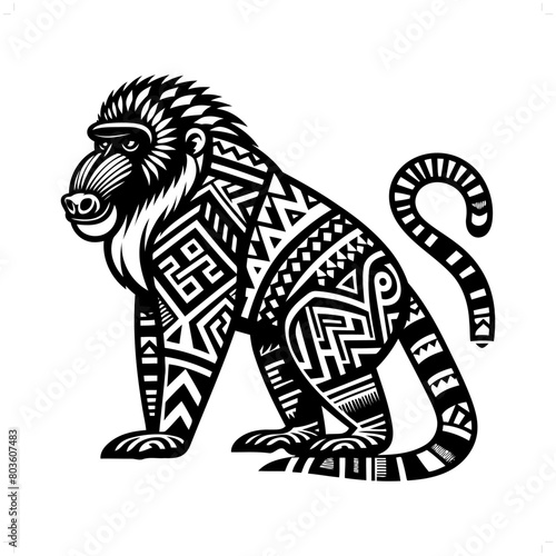 baboon  mandrill silhouette in animal ethnic  polynesia tribal illustration