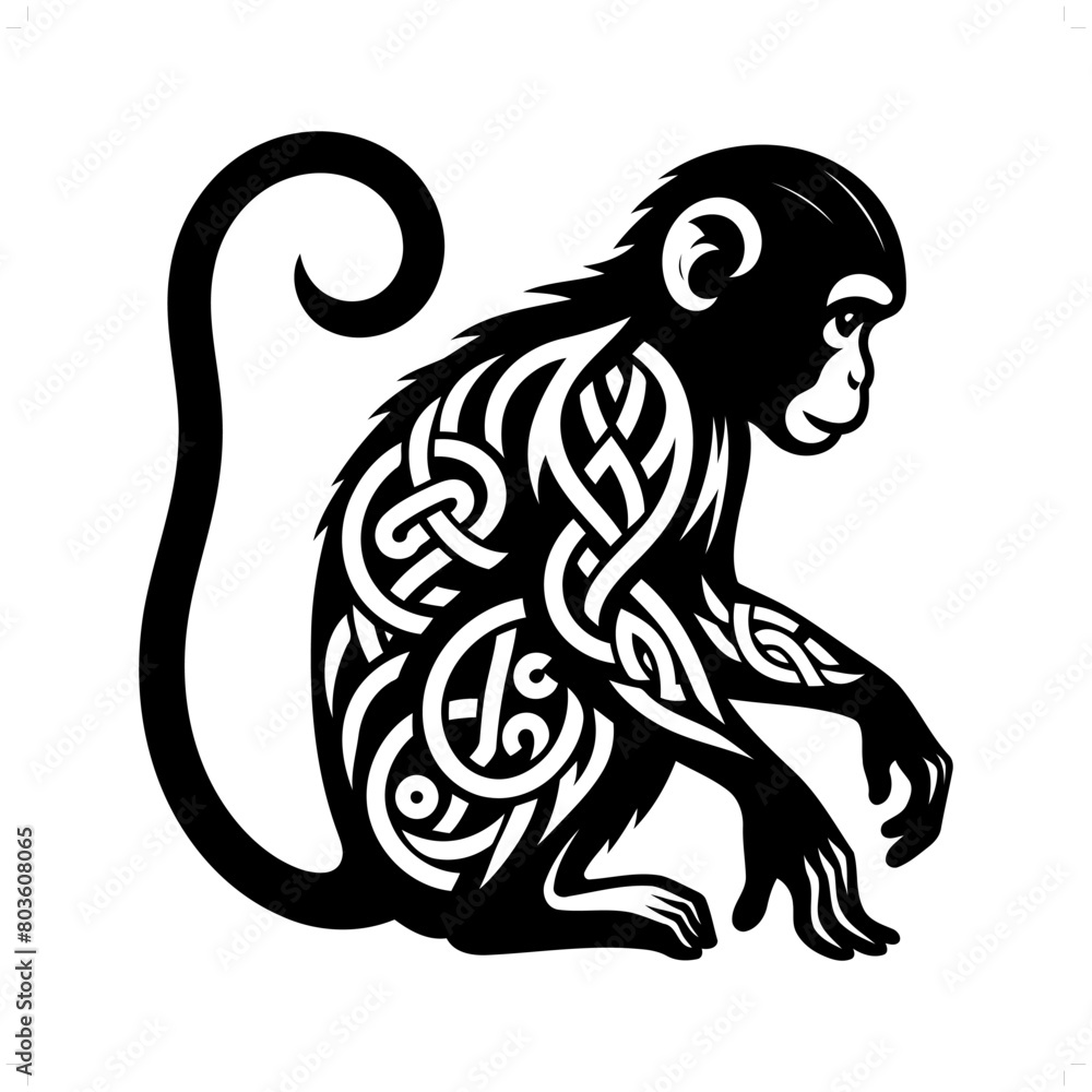 monkey silhouette in animal celtic knot, irish, nordic illustration monkey silhouette in animal celtic knot, irish, nordic illustration
