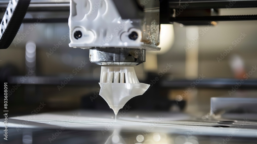3D printing using AI optimization, close-up, detailed extrusion head and layer formation 3D printing using AI optimization, close-up, detailed extrusion head and layer formation