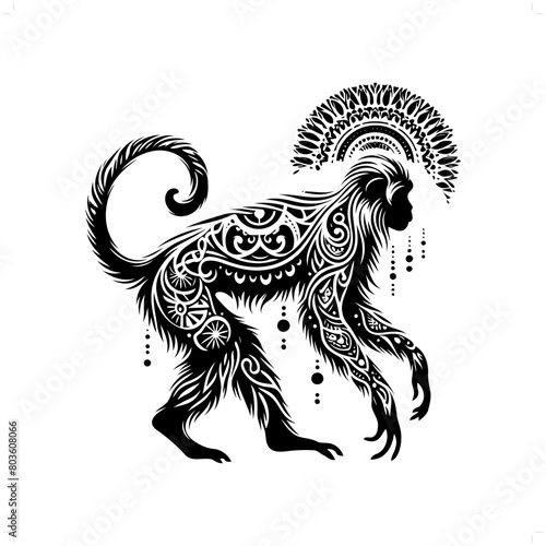 monkey silhouette in bohemian  boho  nature illustration