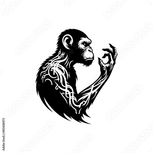 monkey silhouette in animal cyberpunk, modern futuristic illustration