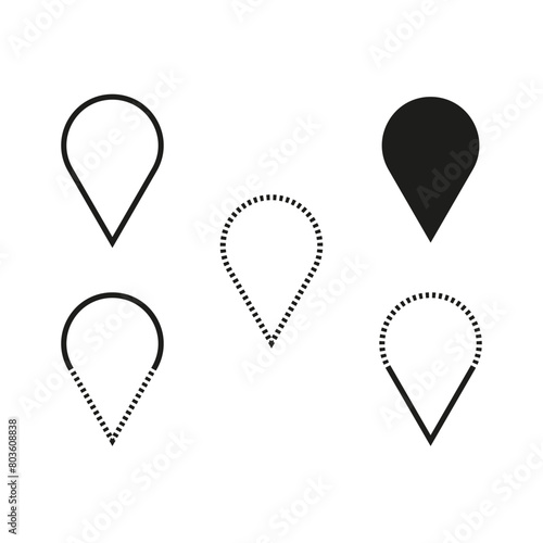 Location marker icons set. Various map pin symbols. Vector navigation pointers collection.