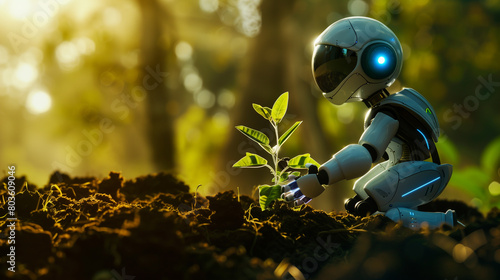 Robot Planting Seedling in Forest