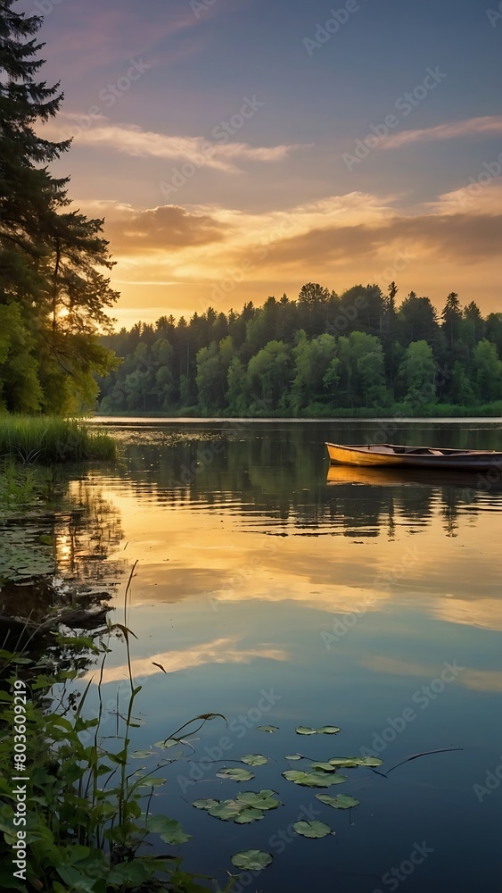 Obraz premium sunset over lake Golden Reflections Tranquil Lakeside Sunset