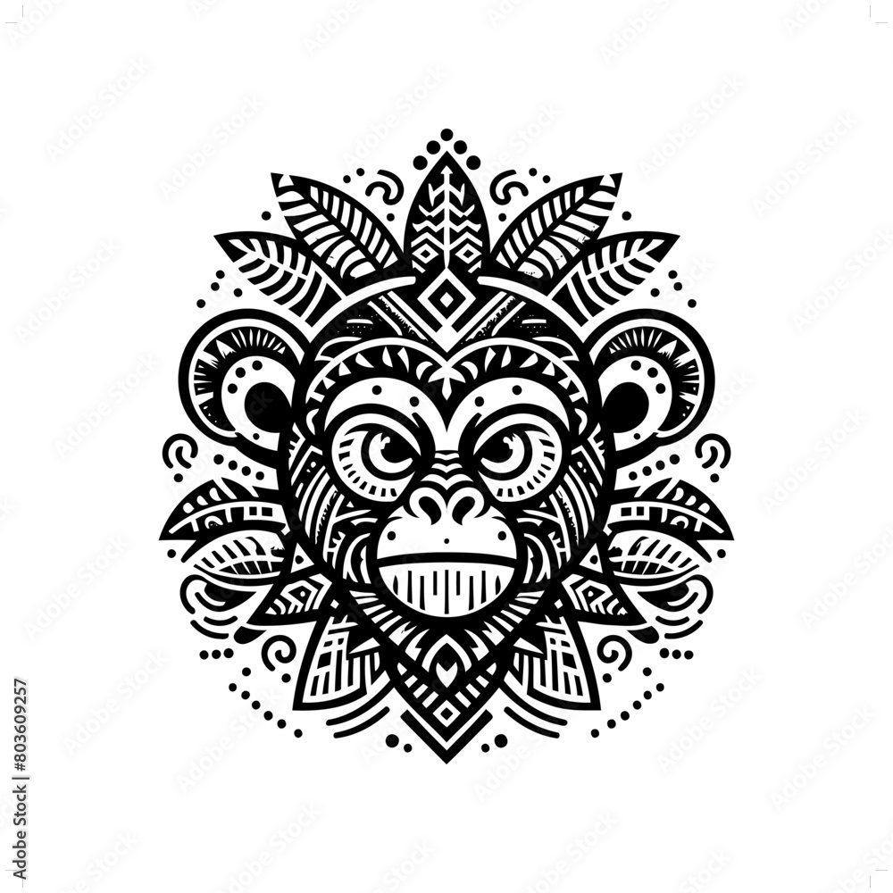 monkey silhouette in animal ethnic, polynesia tribal illustration
