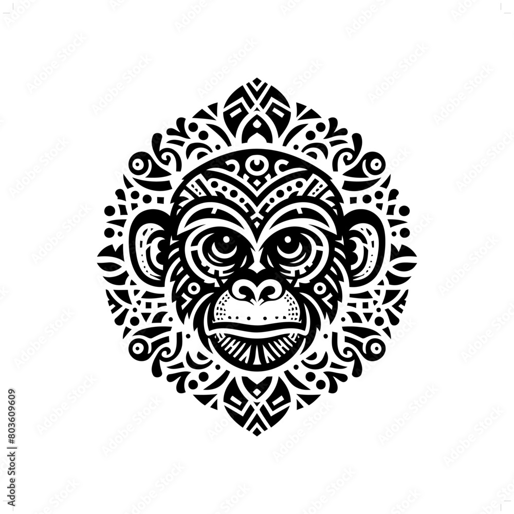 monkey silhouette in animal ethnic, polynesia tribal illustration