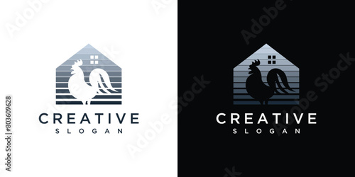 chicken house logo design vector. house and chicken vector logo icon