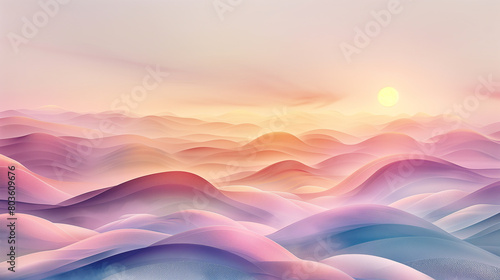 Surreal Pastel Hills Under a Gradient Sunset