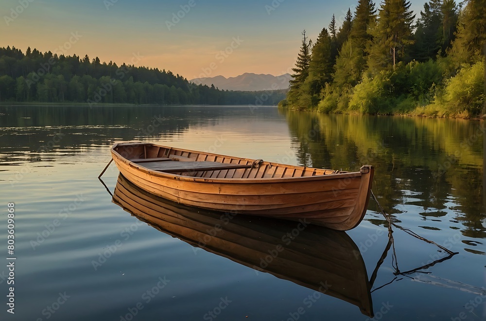 boat on lake Golden Reflections Tranquil Lakeside Sunset