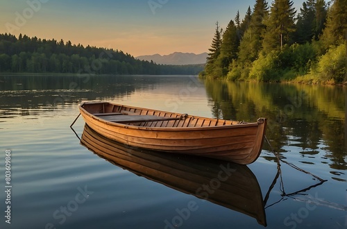 boat on lake Golden Reflections Tranquil Lakeside Sunset © Dove