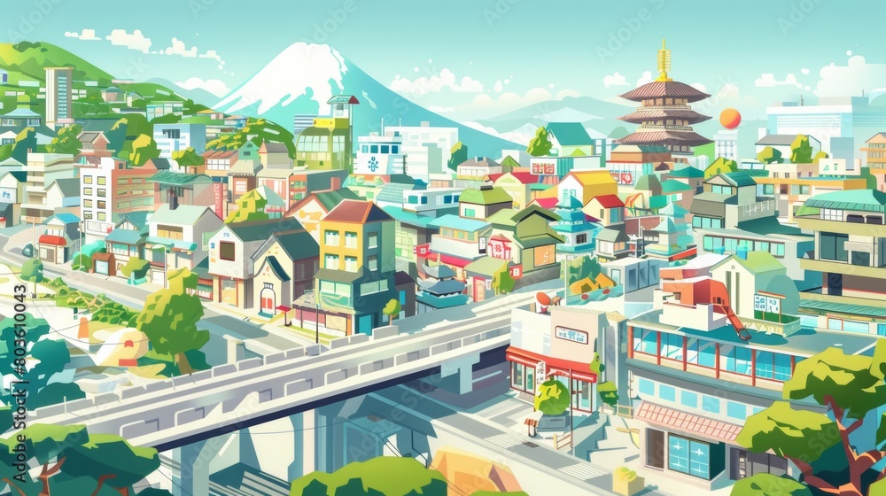 90's Japanese animation style city view, retro concept illustration generated by AI. cartoons. Illustrations