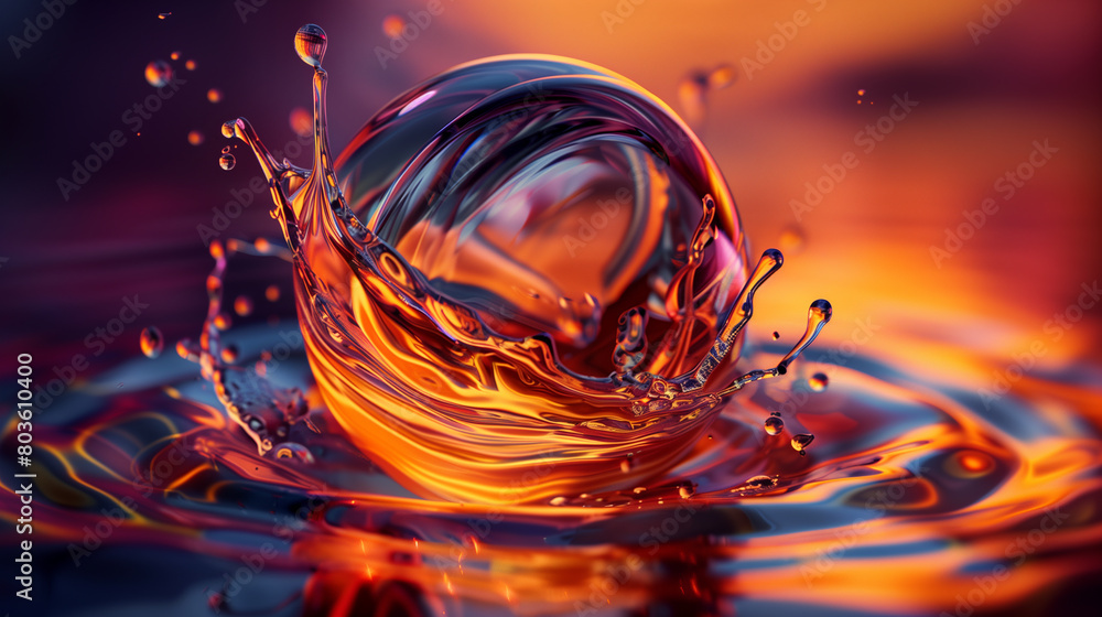 Fototapeta premium Reflective Liquid Sphere with Colorful Swirls