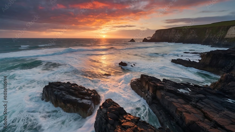 Obraz premium sunset on the beach Wild Coastline Dramatic Beauty of the Sea